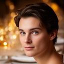 Porträt von Orélie Natouf vor einem elegant gedeckten Tisch mit warmem Licht